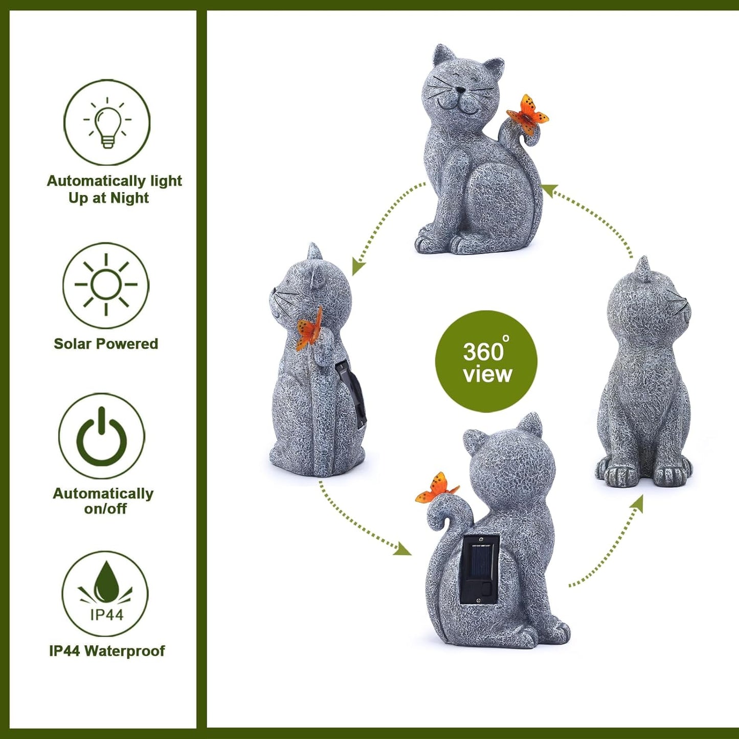 Solar-Powered Cat Statue with Butterfly - LED Garden Light Decor for Yard, Patio, and Home - Ideal Gift for Cat Lovers and Garden Enthusiasts