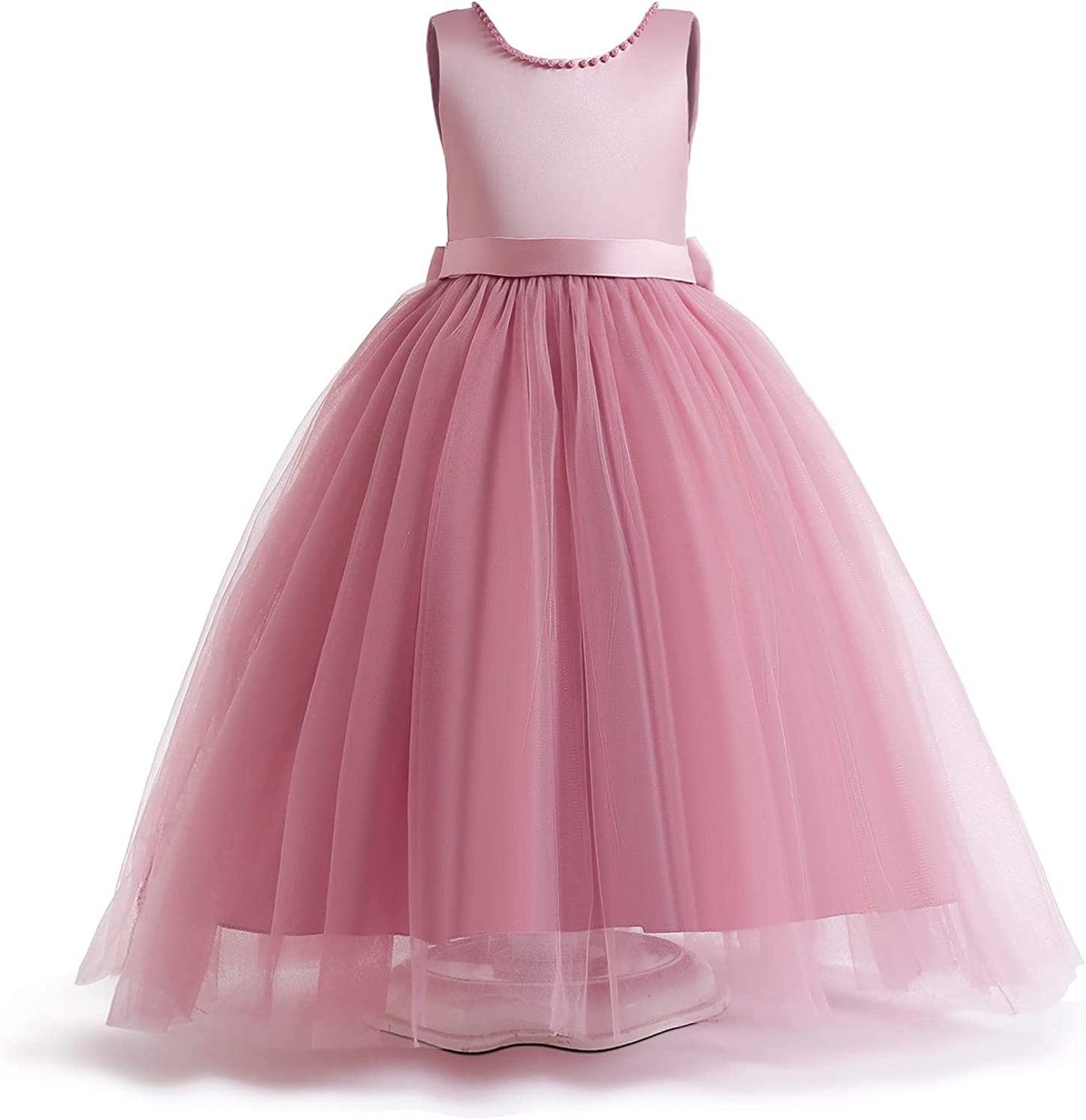 "Sleeveless Embroidered Princess Pageant Dress for Girls - Soft Tutu Design, V-Neck & Backless"