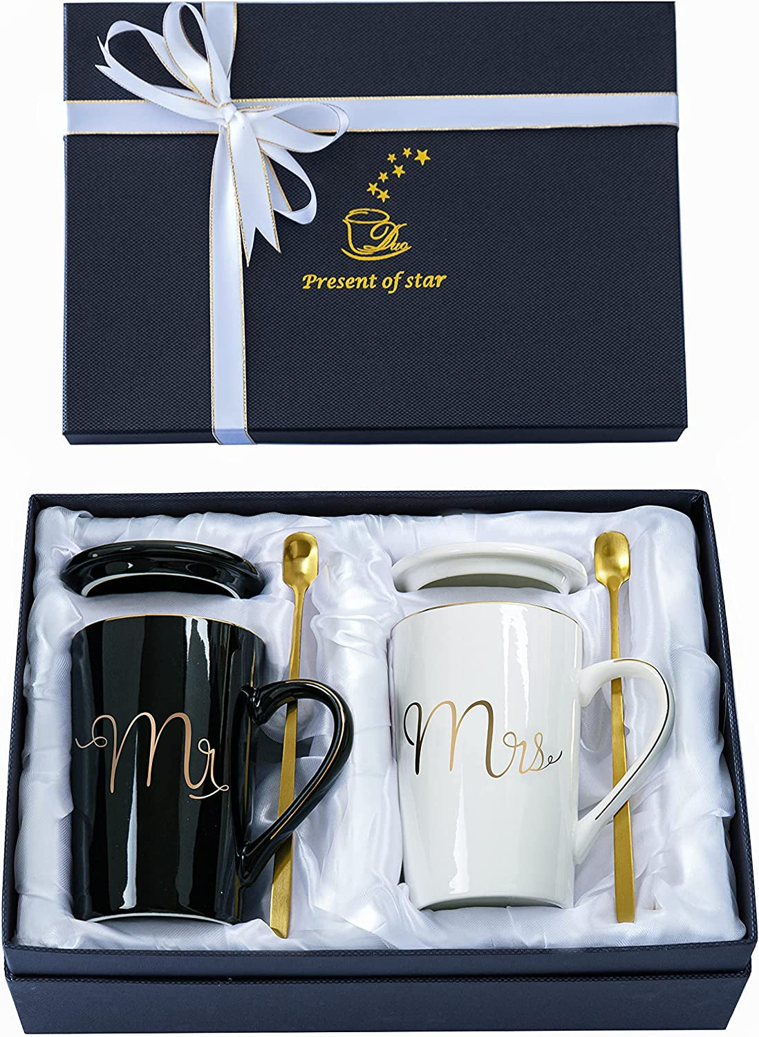 Mr and Mrs Coffee Mugs - Wedding Gifts for Bride and Groom - Gifts for Bridal Shower Engagement Wedding and Married Couples Anniversary - Ceramic Marble Cups 14 Oz Pink