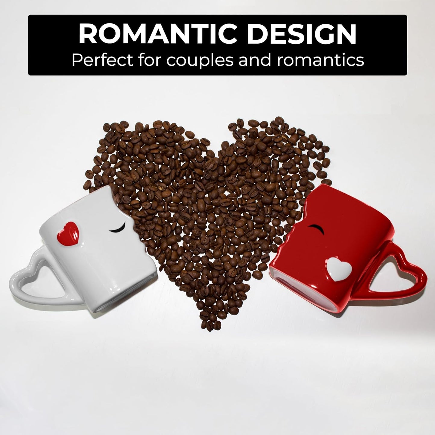 Red Kissing Mugs Gift Set - Durable Ceramic Bridal Pair for Special Occasions with Elegant Gift Box