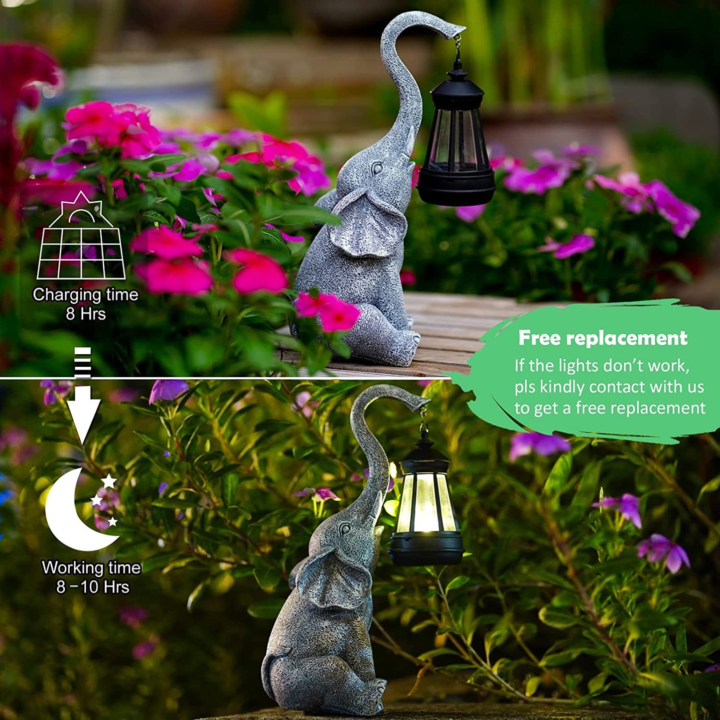Solar-Powered Elephant Statue for Garden - Eco-Friendly Outdoor Decor with LED Lighting, Weather-Resistant for Pathways & Flowerbeds, Unique Garden Gift for Women & Animal Lovers