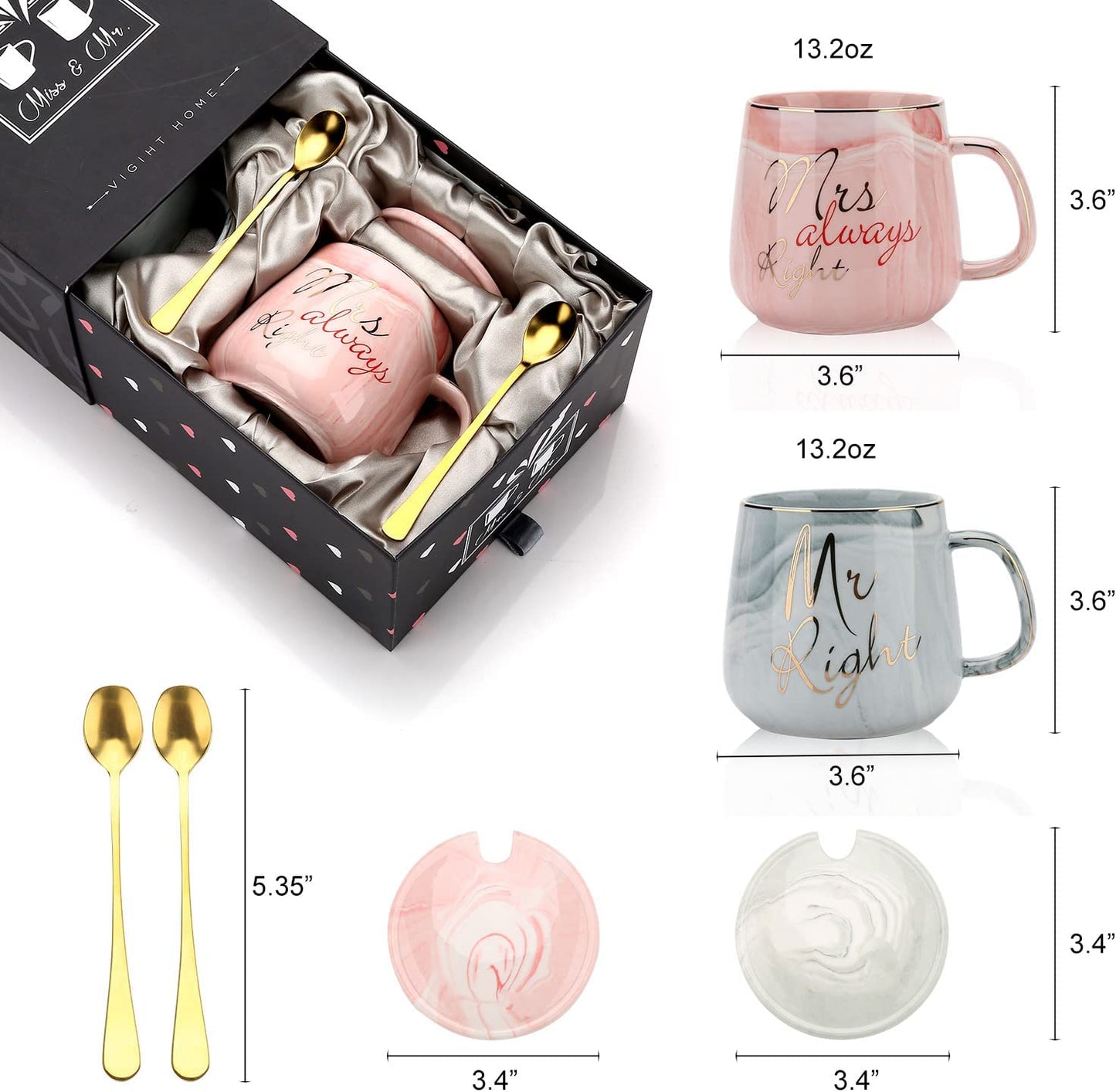 Mr Right & Mrs Always Right Marble Mugs Set - Perfect Engagement, Wedding & Anniversary Gift