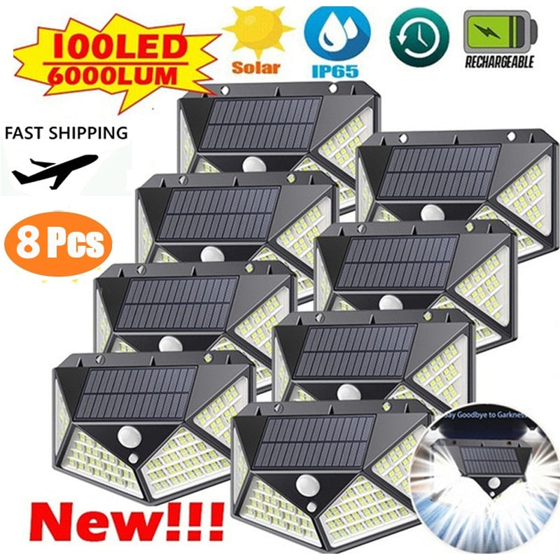 Solar Wall Lights Outdoor - 100 LED, PIR Motion Sensor, 3 Modes, Waterproof IP65