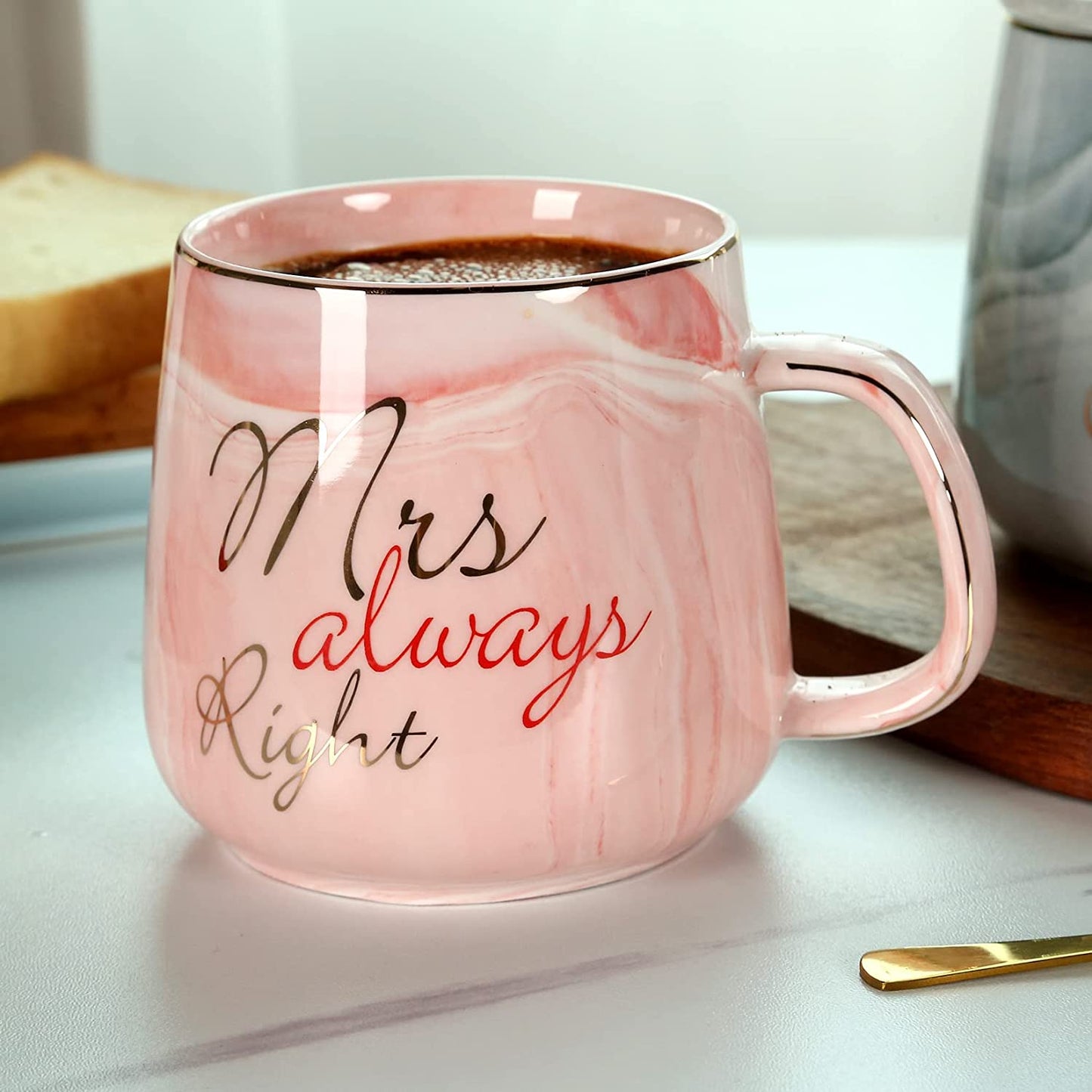 Mr Right & Mrs Always Right Marble Mugs Set - Perfect Engagement, Wedding & Anniversary Gift