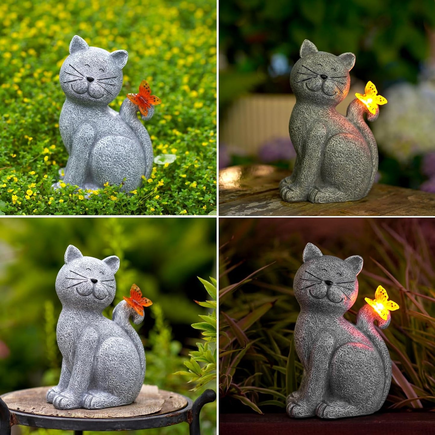 Solar-Powered Cat Statue with Butterfly - LED Garden Light Decor for Yard, Patio, and Home - Ideal Gift for Cat Lovers and Garden Enthusiasts