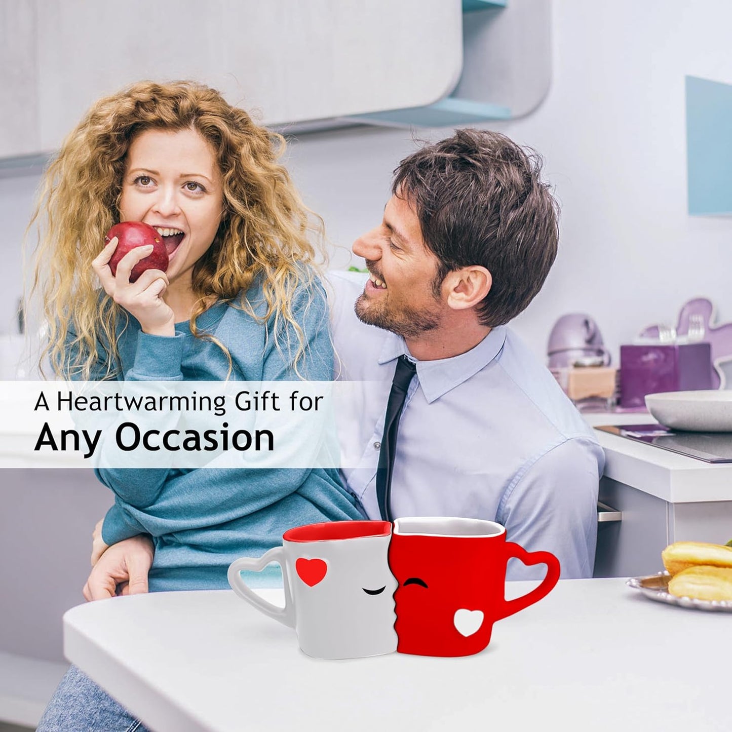 Red Kissing Mugs Gift Set - Durable Ceramic Bridal Pair for Special Occasions with Elegant Gift Box