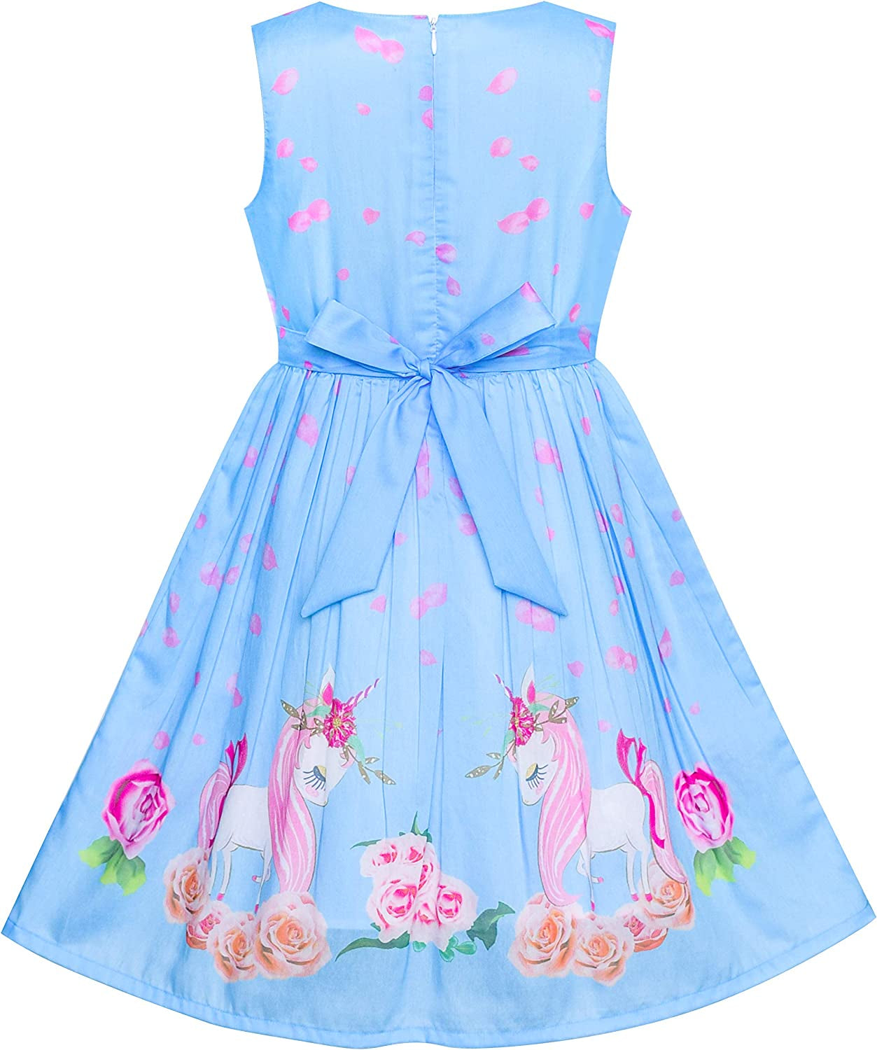 "Unicorn Printed Cotton Blend Girls Dress - Zipper Closure, Knee Length, Machine Washable"