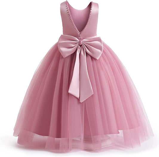 "Sleeveless Embroidered Princess Pageant Dress for Girls - Soft Tutu Design, V-Neck & Backless"