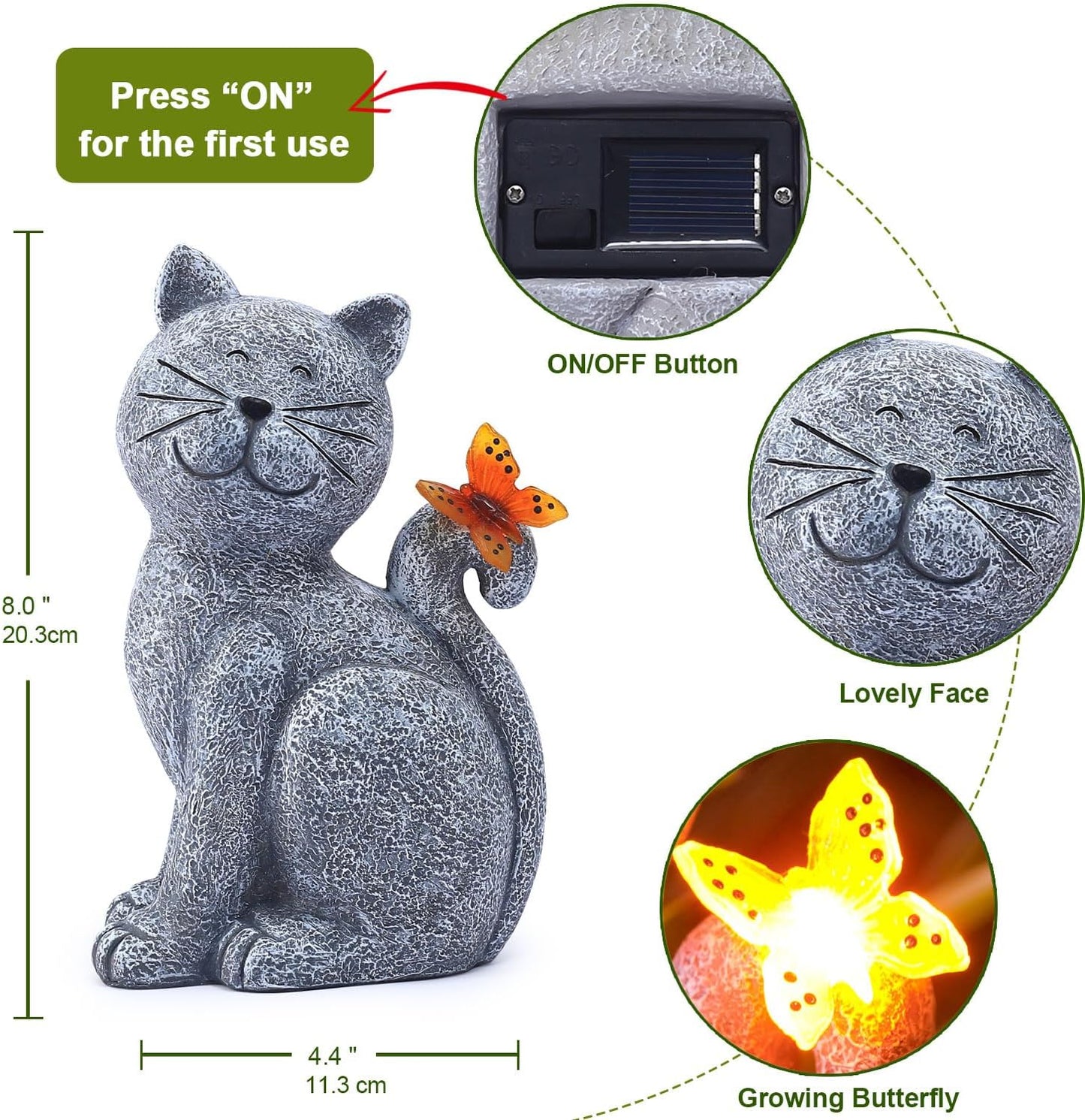 Solar-Powered Cat Statue with Butterfly - LED Garden Light Decor for Yard, Patio, and Home - Ideal Gift for Cat Lovers and Garden Enthusiasts