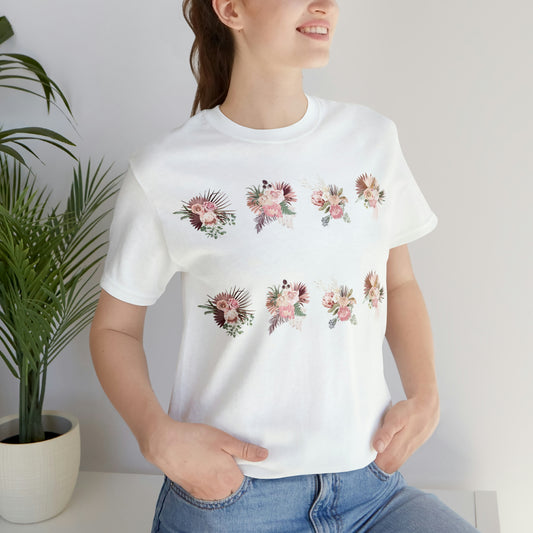 Unisex Boho Flower Design Tee - Comfortable & Stylish Short Sleeve Shirt