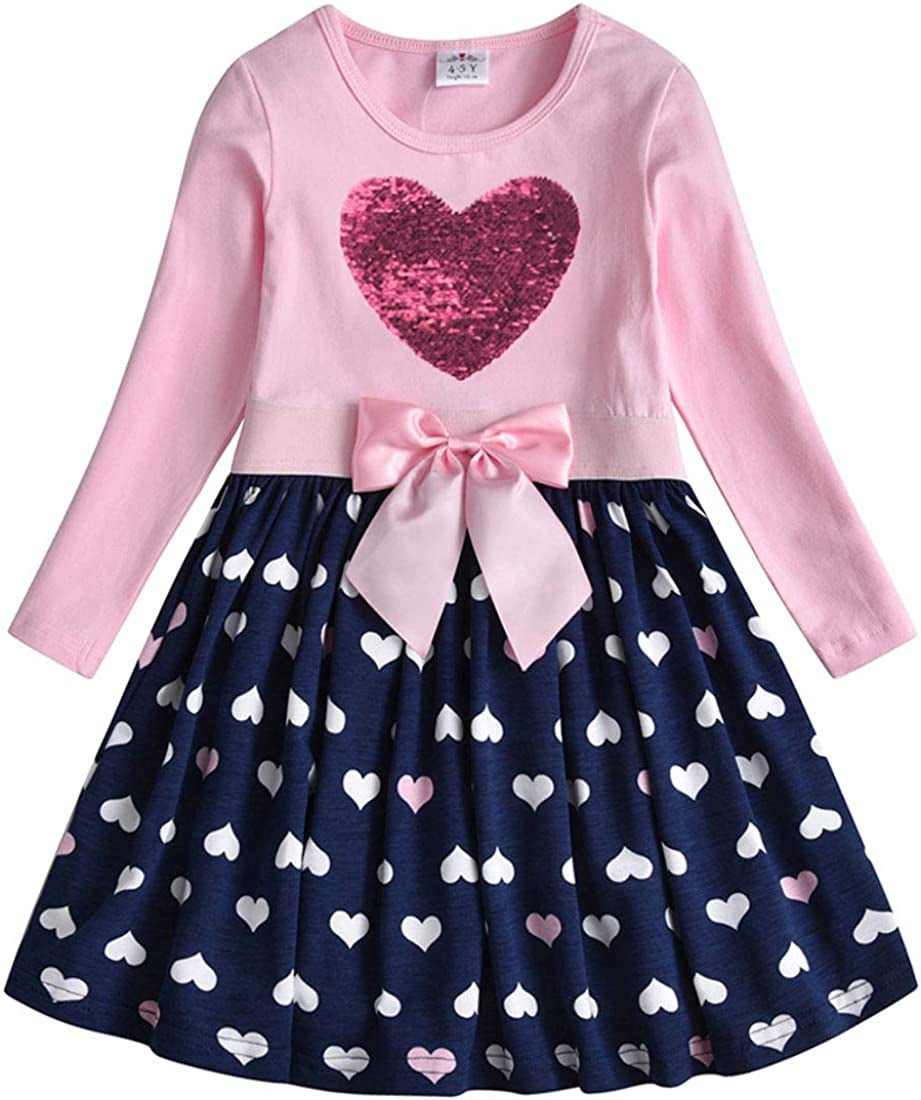 Baby Girl Cartoon Flower Dress Long Sleeve Winter Dresses for 2-12 Years Old Girls