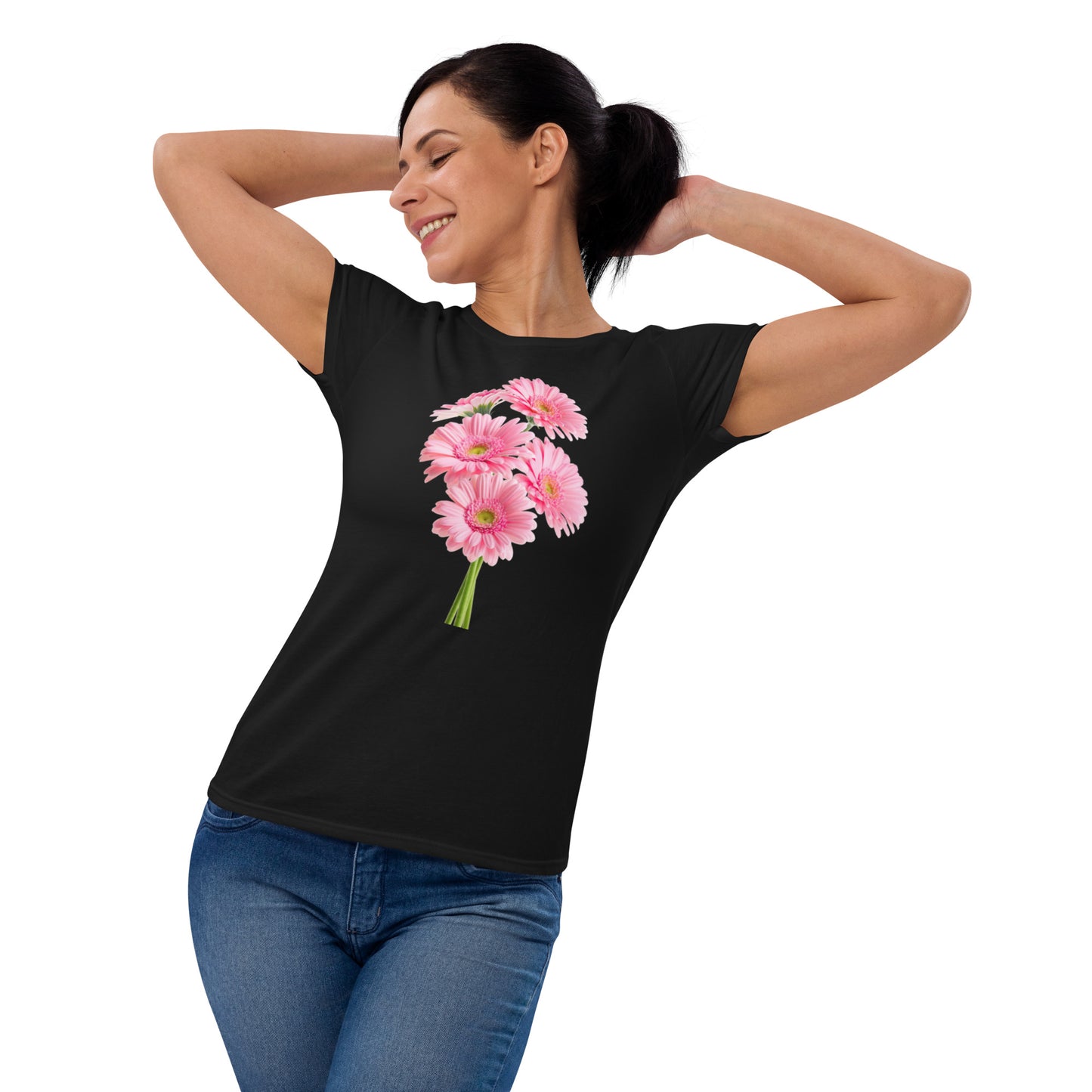 "Premium Women's Daisy-Printed Cotton T-Shirt with Short Sleeves - Exceptional Comfort and Durability"