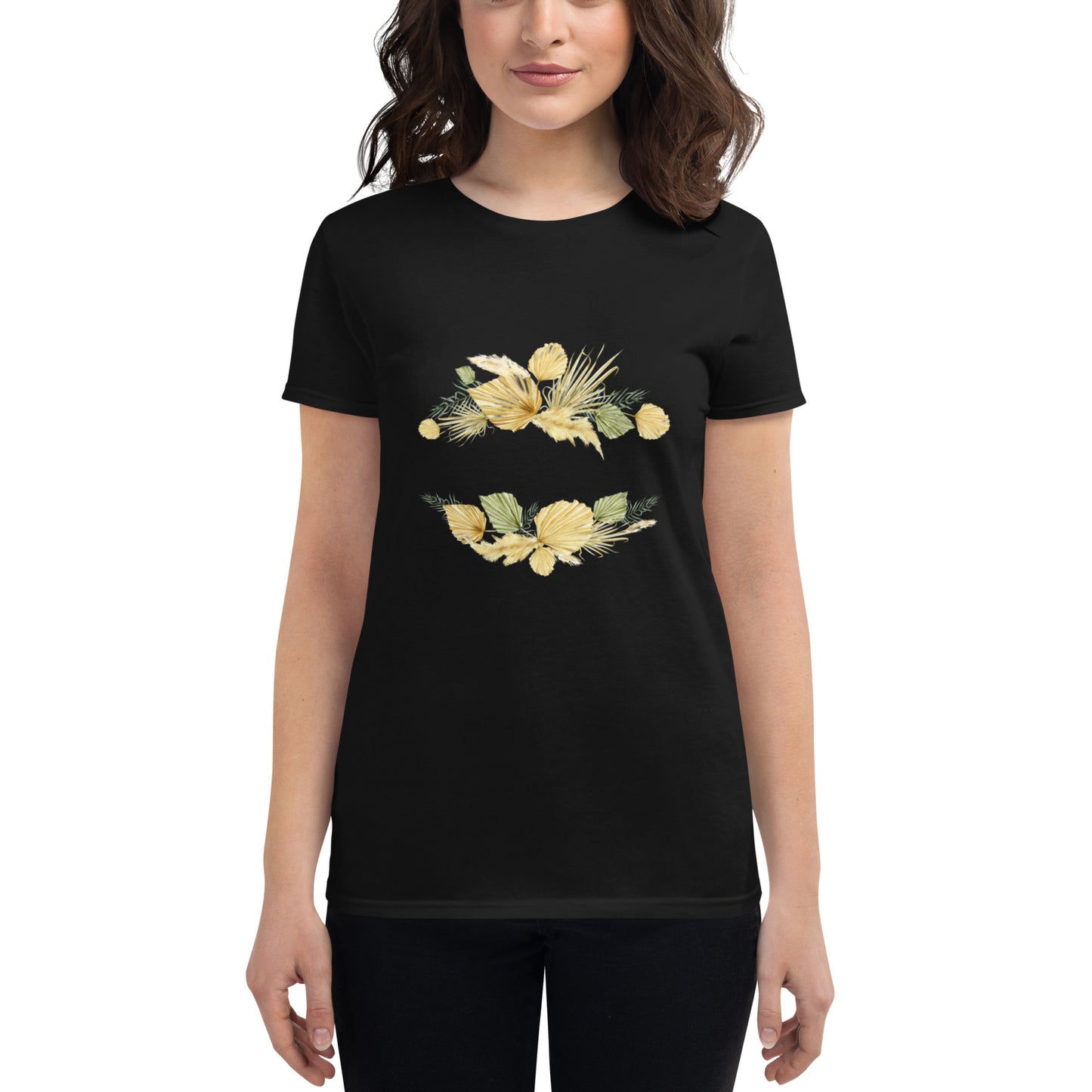 Floral-Designed Short Sleeve Women's T-Shirt in Cotton & Cotton-Polyester Blends