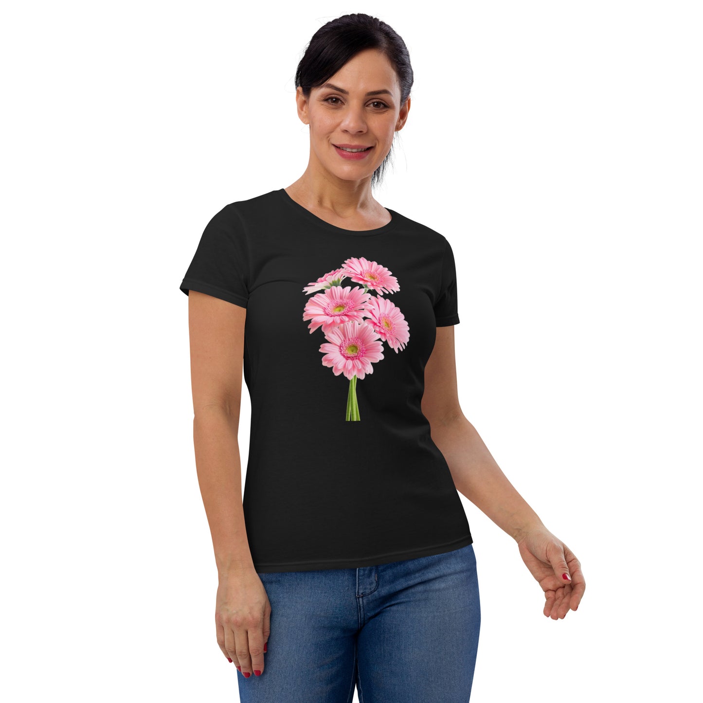 "Premium Women's Daisy-Printed Cotton T-Shirt with Short Sleeves - Exceptional Comfort and Durability"