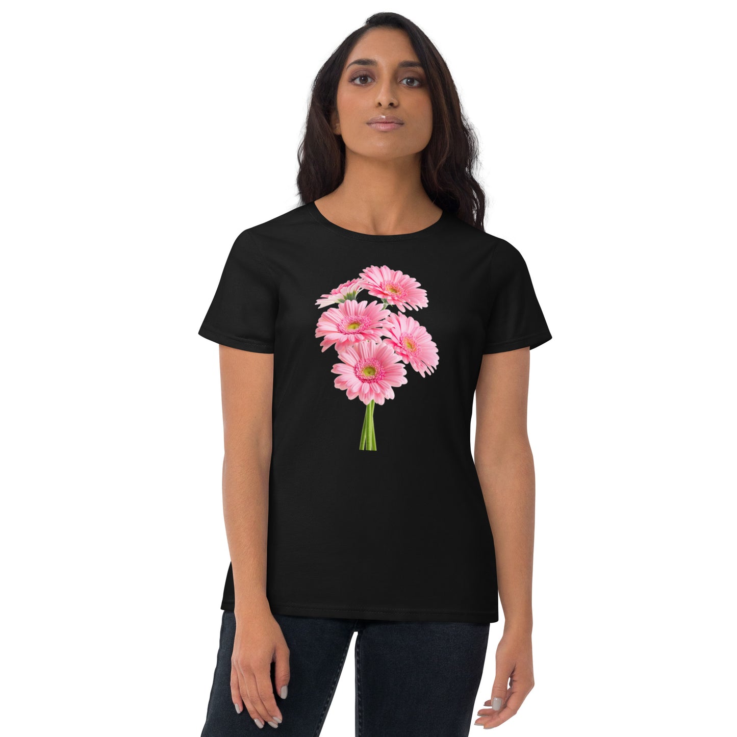 "Premium Women's Daisy-Printed Cotton T-Shirt with Short Sleeves - Exceptional Comfort and Durability"