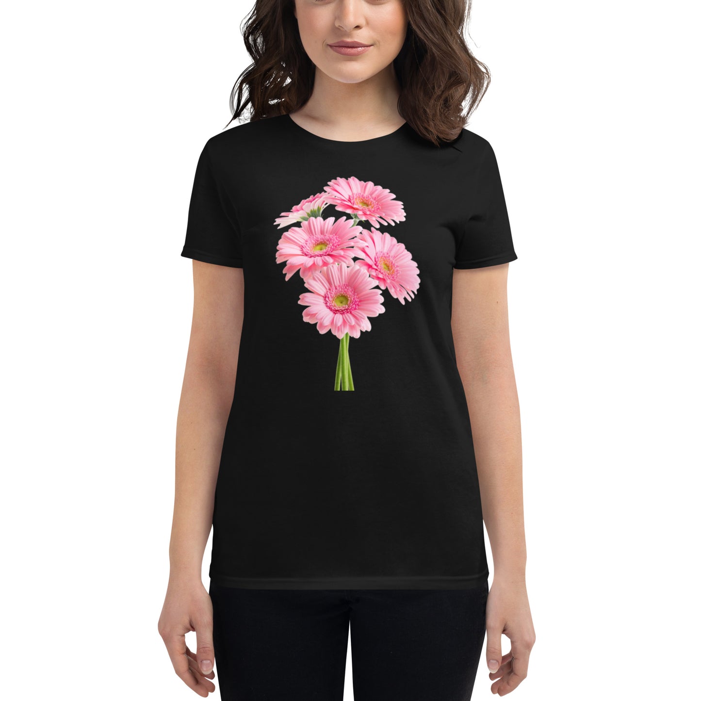 "Premium Women's Daisy-Printed Cotton T-Shirt with Short Sleeves - Exceptional Comfort and Durability"