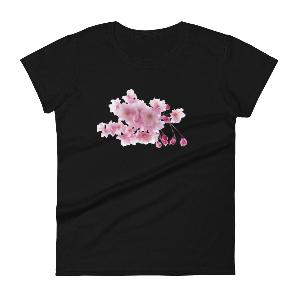 "Elegant Women's Short Sleeve T-Shirt with Cherry Blossoms - Supreme Comfort and Lasting Quality"