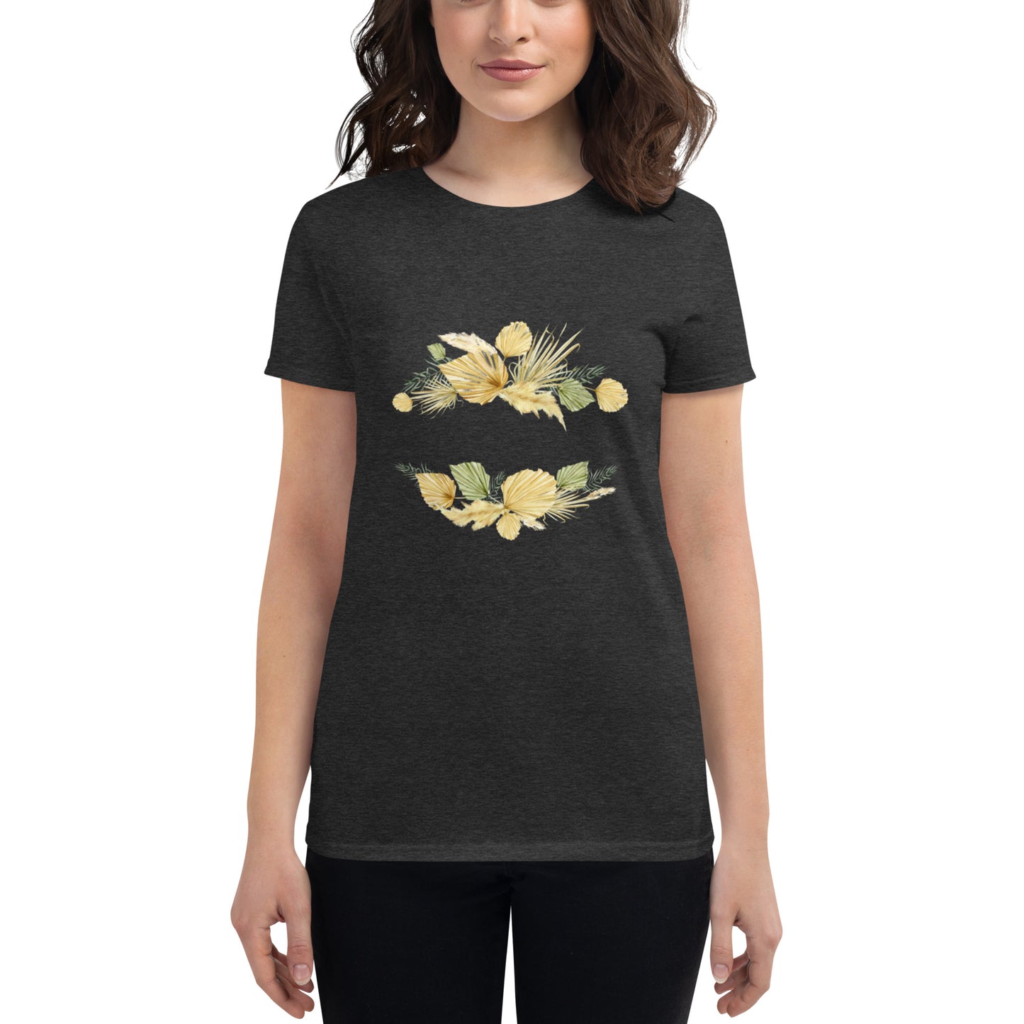 Floral-Designed Short Sleeve Women's T-Shirt in Cotton & Cotton-Polyester Blends