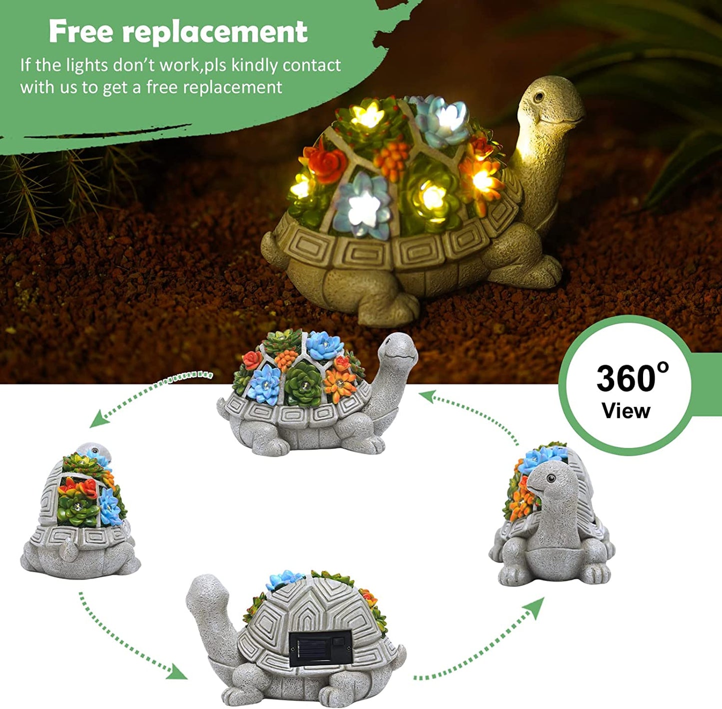 Eco-Friendly Solar-Powered Turtle Statue with LED Lights for Garden, Patio & Yard - Perfect Gift for Home Decor