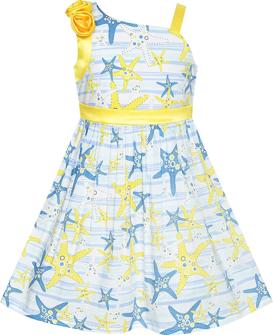 One Shoulder Sea Star Flower Dress for Girls - Perfect for Birthday Parties and Special Occasions!