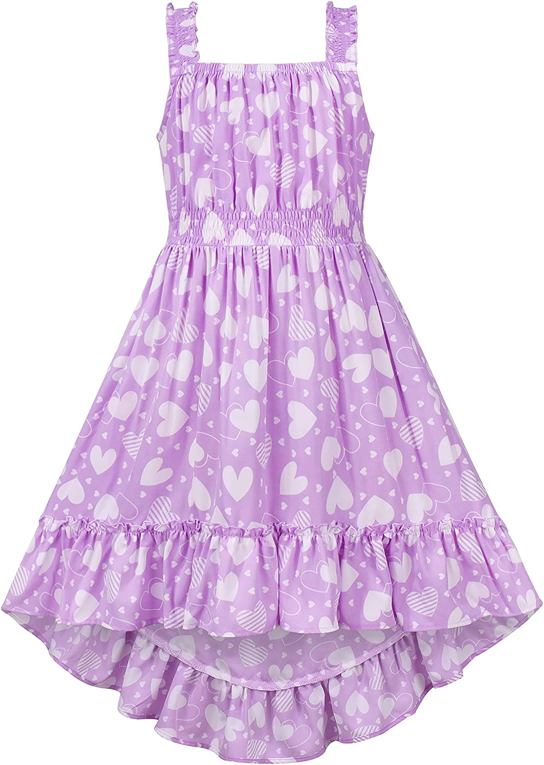 Girls' Purple Hi-Low Summer Party Dress Size 6-12, Comfortable Polyester Material