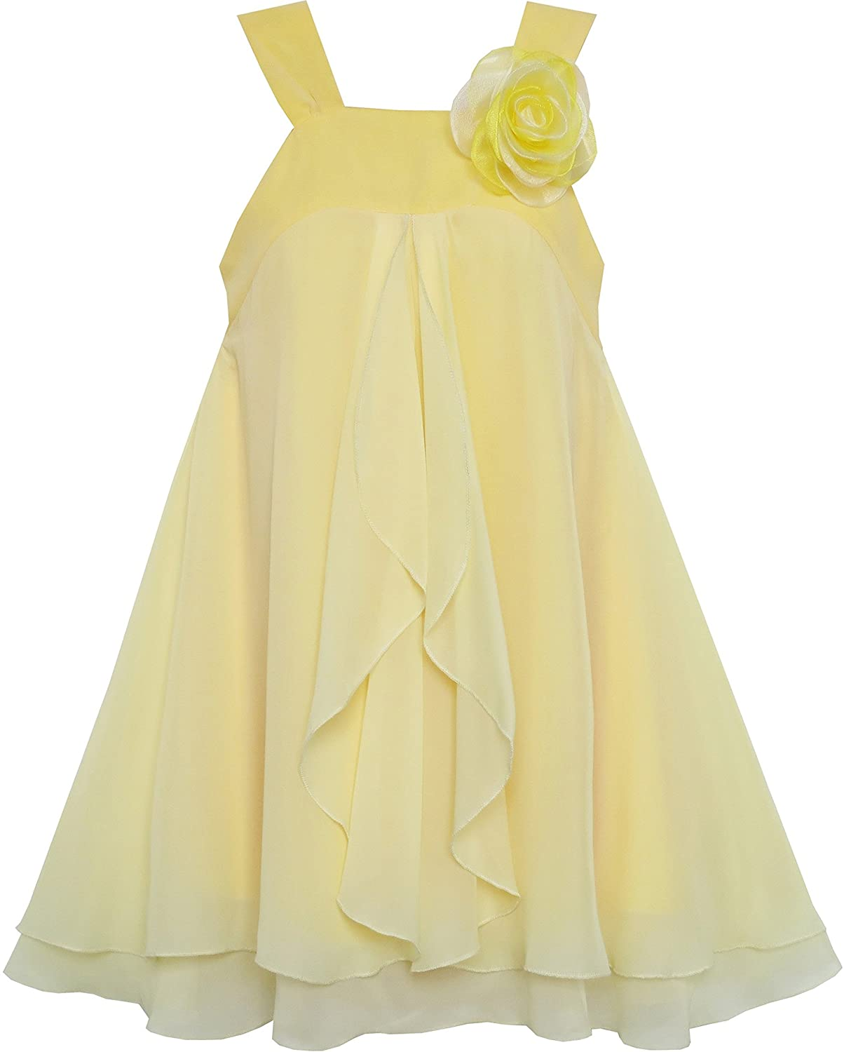 Sleeveless Halter Flower Multi Layer Chiffon Dress for Girls, Zipper Closure