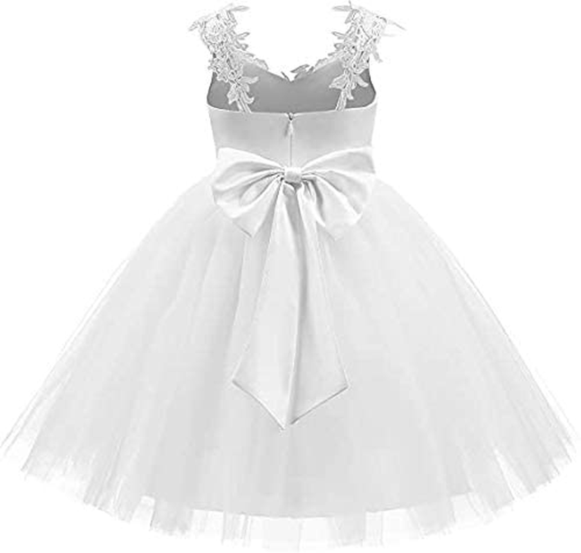 "3D Lace Applique Tulle Flower Girl Dress with Shoulder Strap for Weddings and Special Occasions"