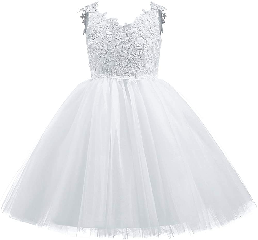 "3D Lace Applique Tulle Flower Girl Dress with Shoulder Strap for Weddings and Special Occasions"