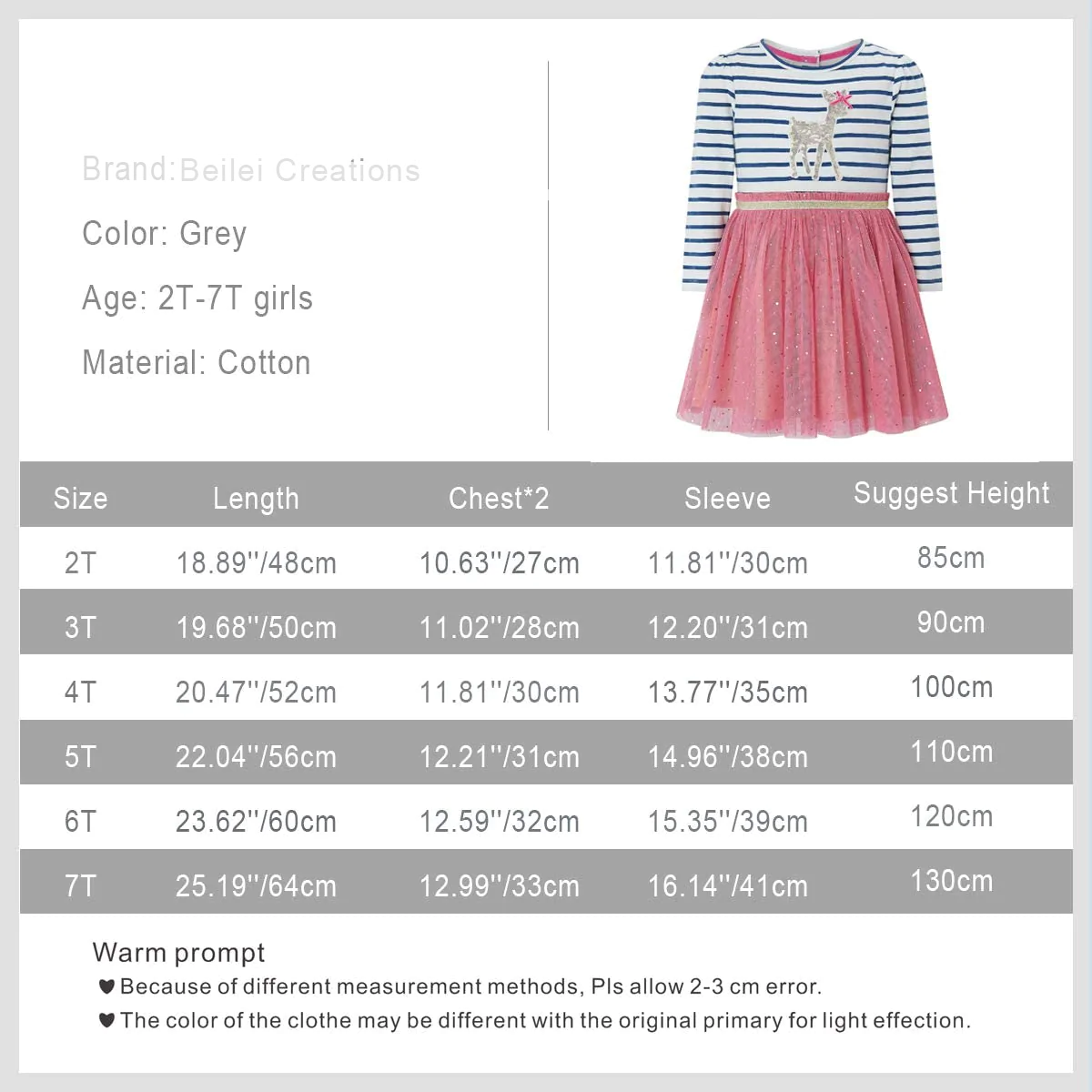 "Cotton Long Sleeve Cartoon Applique Striped Jersey Dress for Girls - 100% Cotton, Soft & Comfortable"