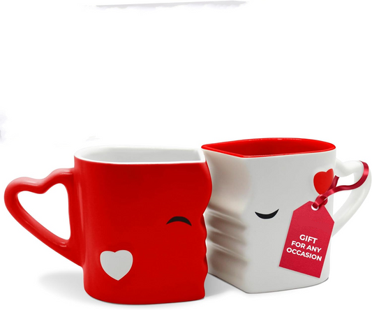 Red Kissing Mugs Gift Set - Durable Ceramic Bridal Pair for Special Occasions with Elegant Gift Box
