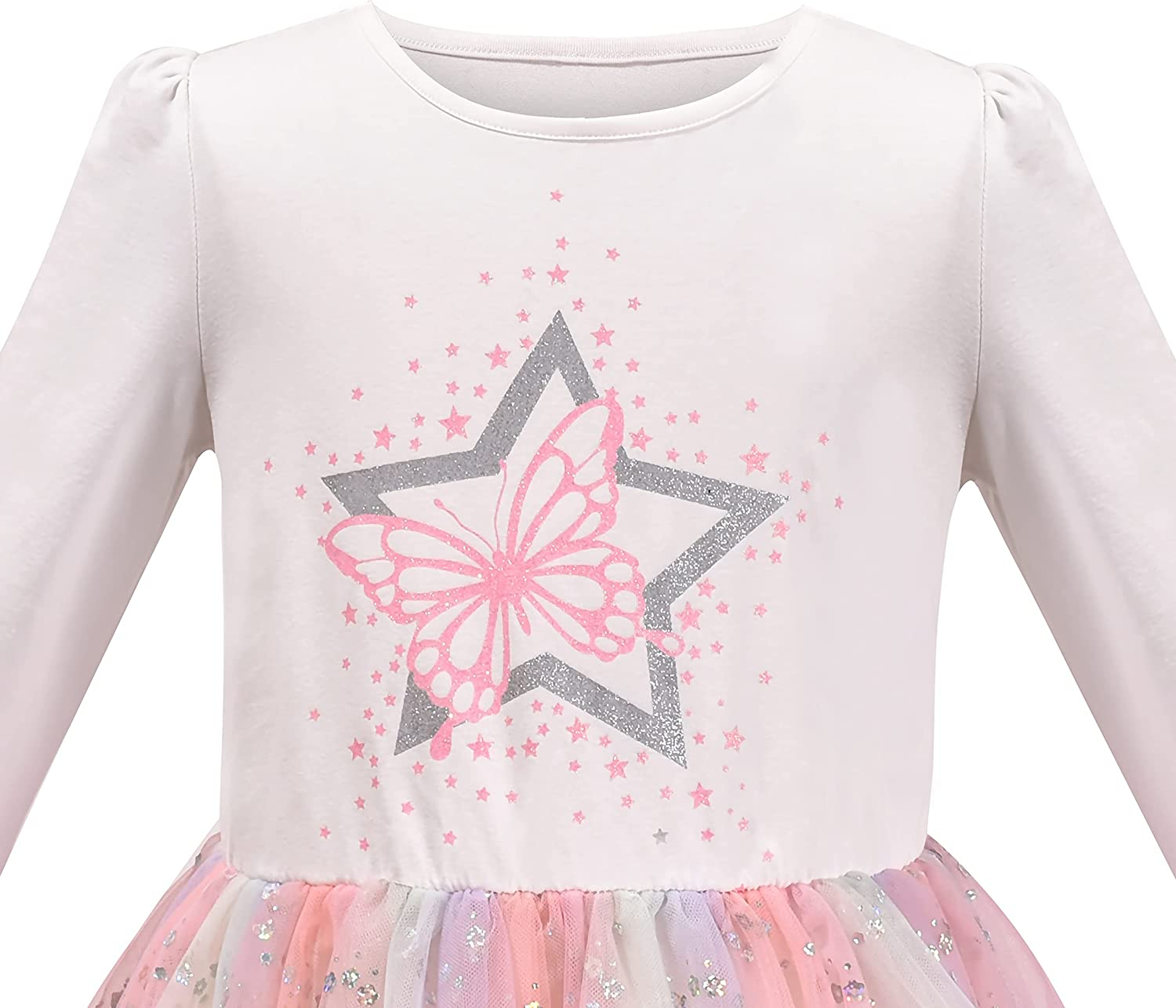 Girls Long Sleeve Christmas Dress with Owl and Sequin Design Cotton Top with Tulle Skirt, Machine Washable