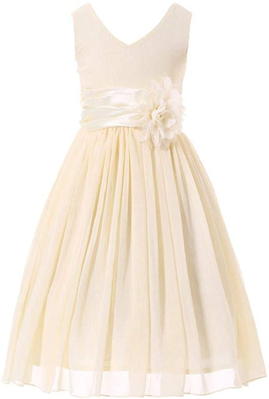 Junior Bridesmaids V-Neckline Chiffon Flower Girl Dress