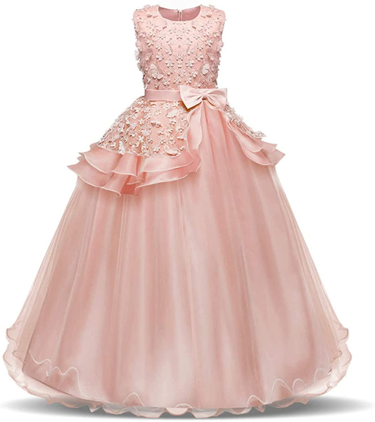 "Girl's Sleeveless Embroidery Princess Pageant Dress"
