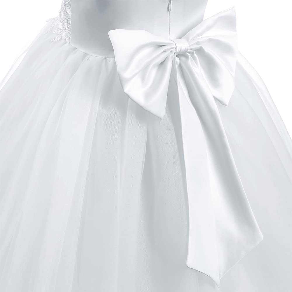 "3D Lace Applique Tulle Flower Girl Dress with Shoulder Strap for Weddings and Special Occasions"