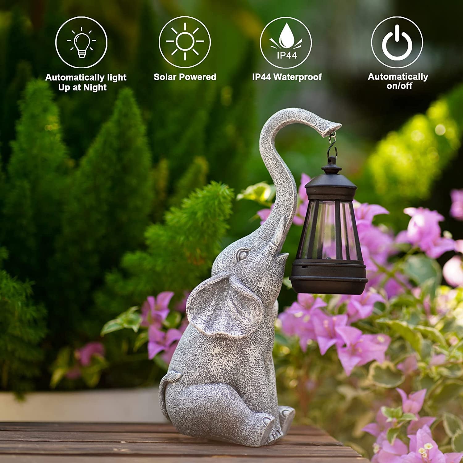 Solar-Powered Elephant Statue for Garden - Eco-Friendly Outdoor Decor with LED Lighting, Weather-Resistant for Pathways & Flowerbeds, Unique Garden Gift for Women & Animal Lovers