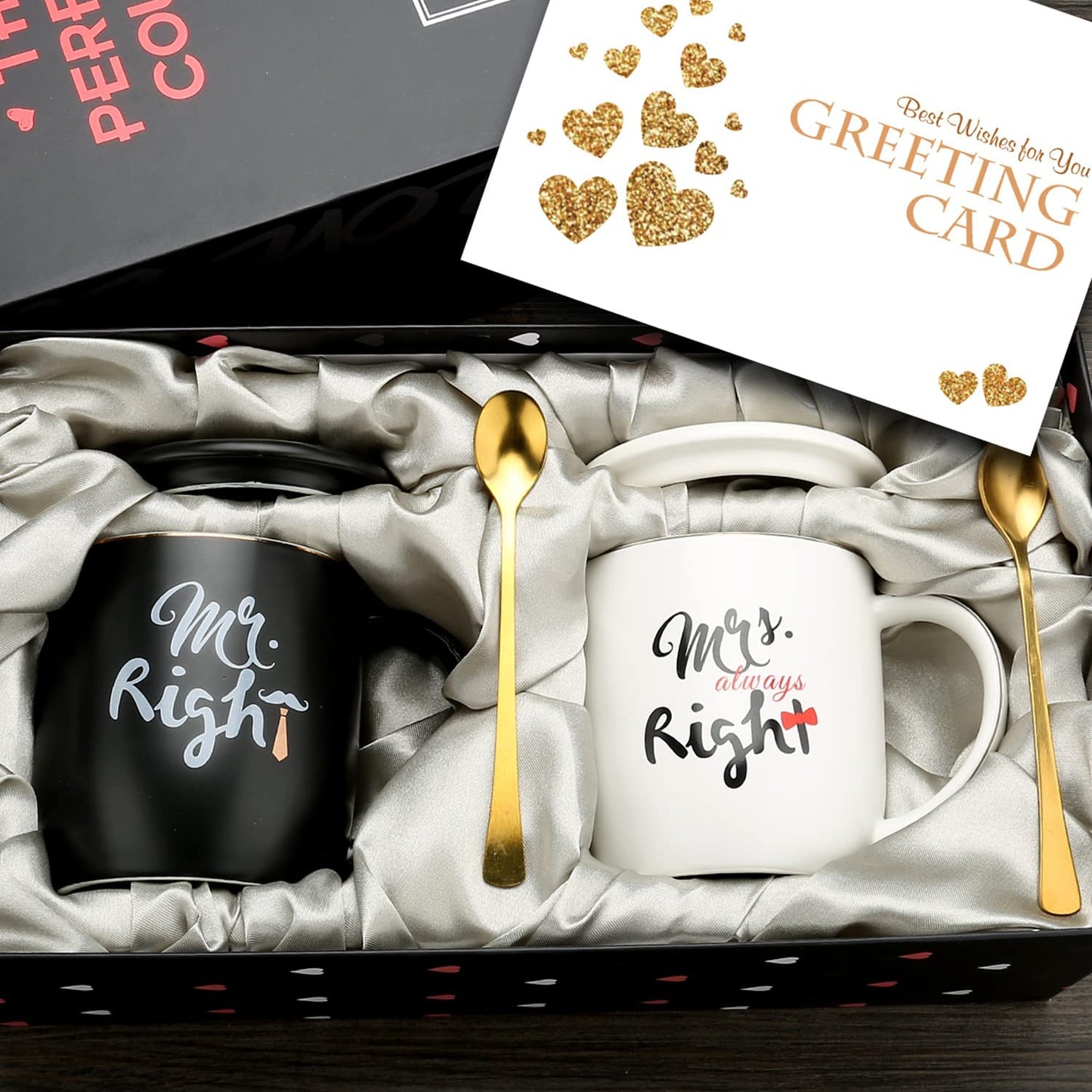 Mr Right & Mrs Always Right Marble Mugs Set - Perfect Engagement, Wedding & Anniversary Gift