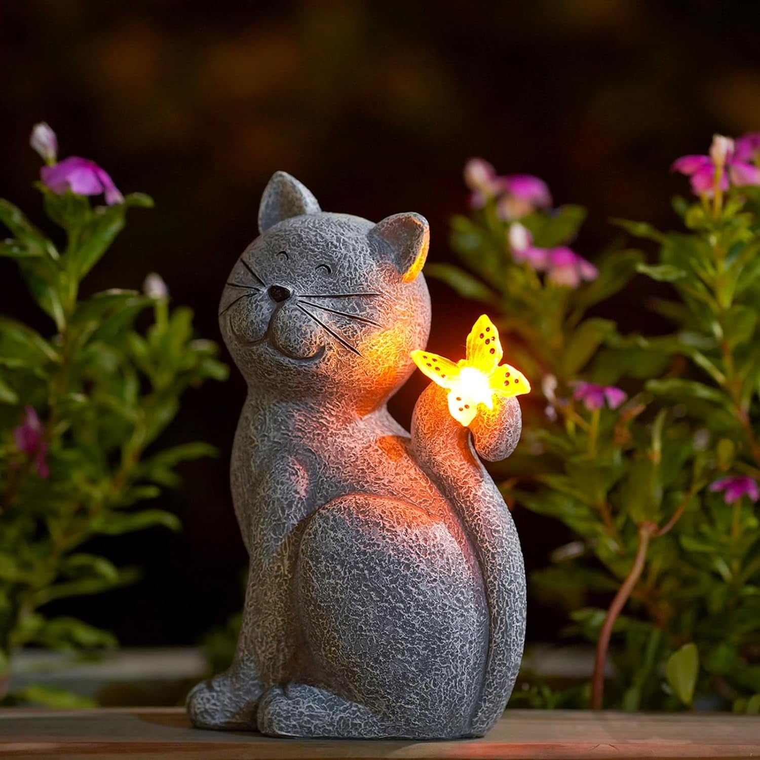 Solar-Powered Cat Statue with Butterfly - LED Garden Light Decor for Yard, Patio, and Home - Ideal Gift for Cat Lovers and Garden Enthusiasts