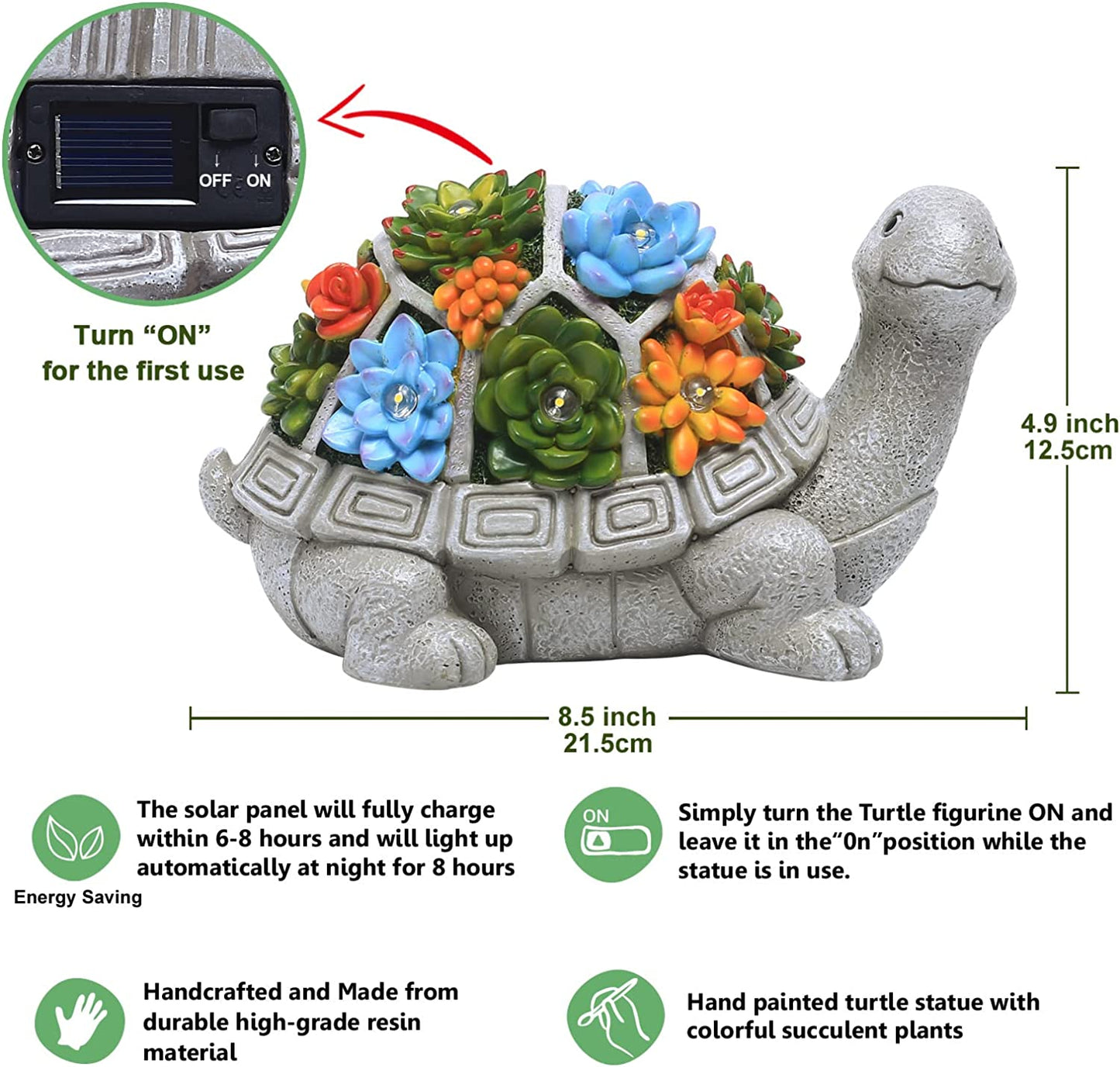 Eco-Friendly Solar-Powered Turtle Statue with LED Lights for Garden, Patio & Yard - Perfect Gift for Home Decor