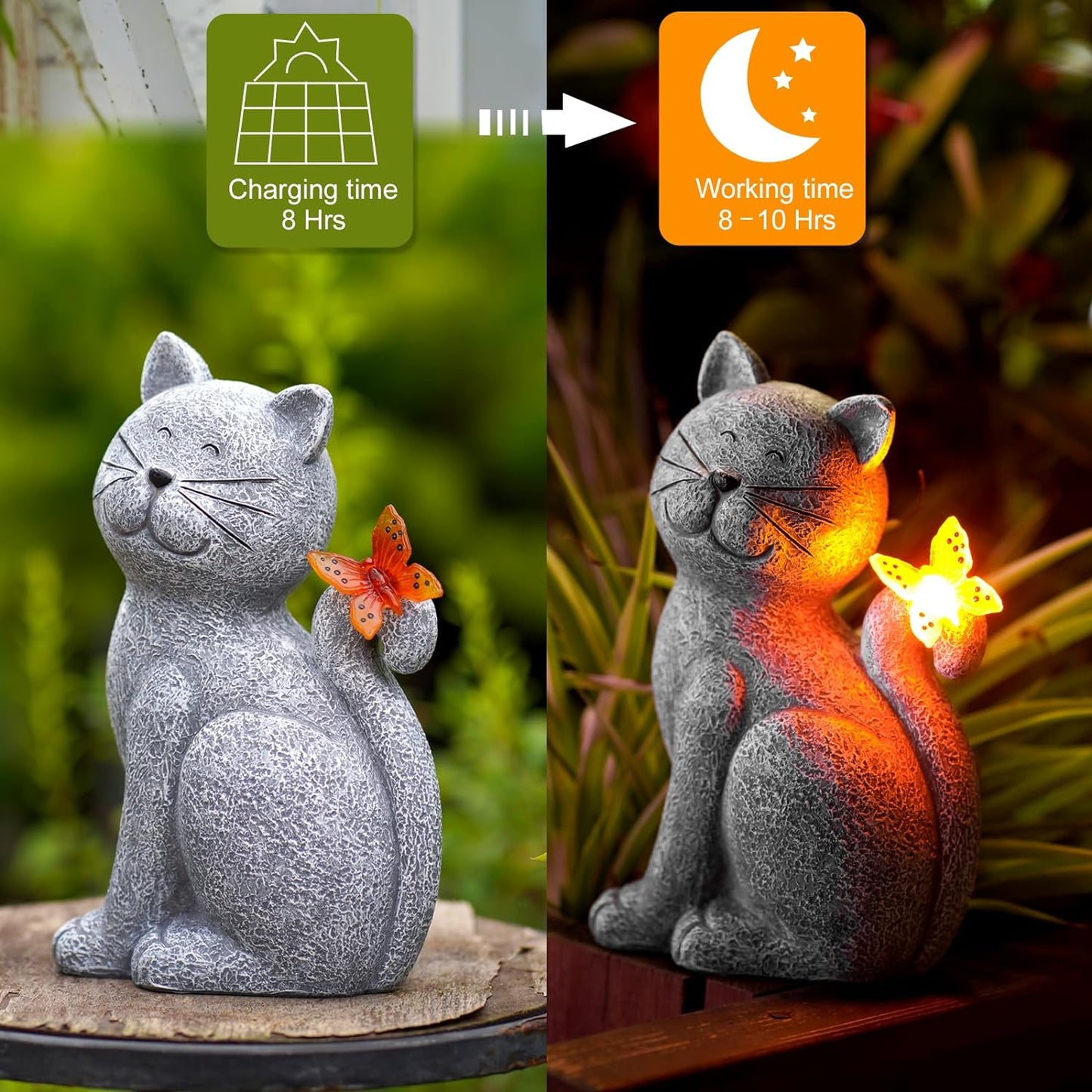 Solar-Powered Cat Statue with Butterfly - LED Garden Light Decor for Yard, Patio, and Home - Ideal Gift for Cat Lovers and Garden Enthusiasts
